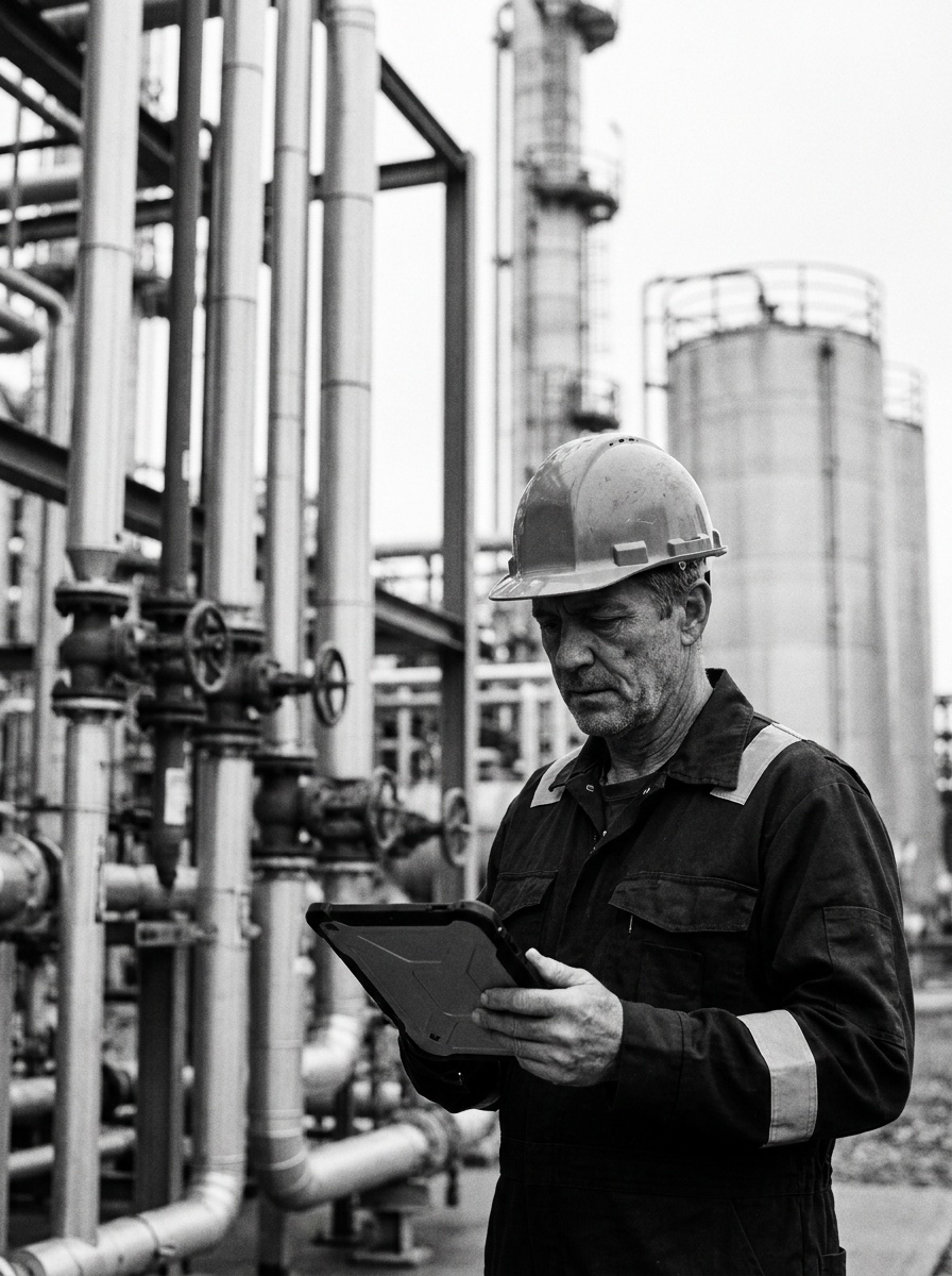 Специалист нефтегазовой отрасли на объекте с планшетом на английском — английский для нефтегазовой отрасли с преподавателем-носителем